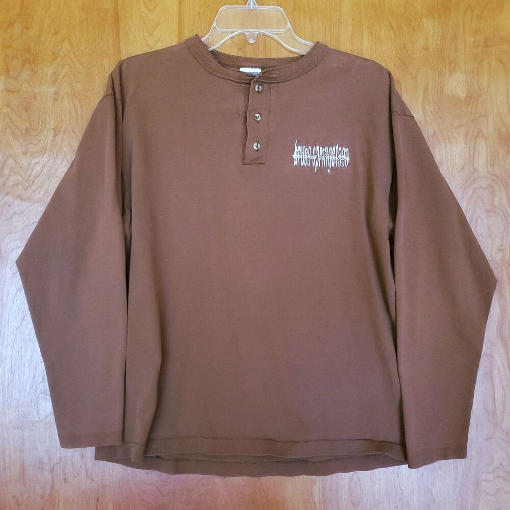 Bruce Springsteen Henley Shirt Mens L (Fits M) Ghost of Tom Joad Vintage 90s USA